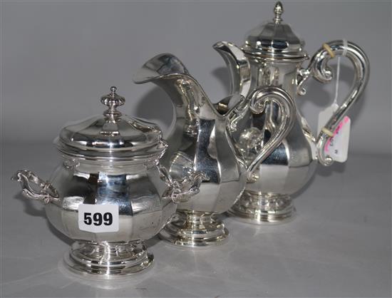 A Continental silver 800 standard three-piece coffee service